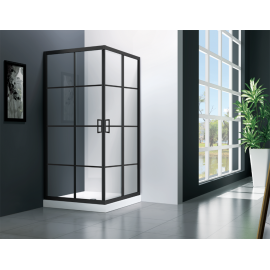 Душевой уголок Veconi Rovigo 100x100x195 стекло с рисунком профиль черный RV09-100-01-C7_
