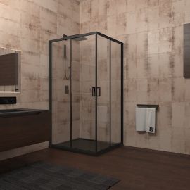 Душевой уголок Veconi Rovigo 90x90x195 стекло прозрачное профиль черный RV13-90-01-C5_