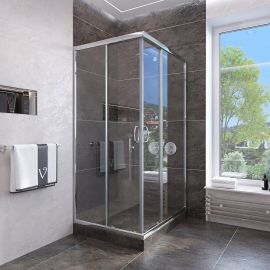 Душевой уголок Veconi Rovigo 90x90x185 стекло прозрачное профиль хром RV113-90-01-C4_