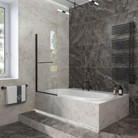 Шторка для ванной Veconi Palau 900x1500 стекло прозрачное профиль черный PL79B-90-01-C4_
