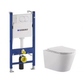 Комплект: инсталляция Geberit с подвесным безободковым унитазом Aquatek 111.154.11.1+AQ1905-00_