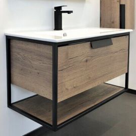 Тумба с раковиной Comforty Бонн 90 дуб темный, с раковиной Quadro 90_