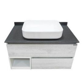 Тумба с раковиной Comforty Прага 90 дуб белый, с раковиной Comforty T-Y9378, серая столешница_