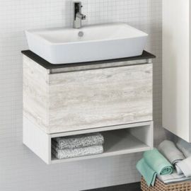 Тумба с раковиной Comforty Прага 60 дуб белый, с раковиной 9055RA-50_