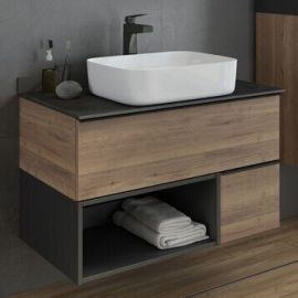 Тумба с раковиной Comforty Штутгарт 90 дуб тёмно-коричневый_
