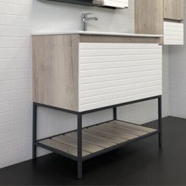 Тумба с раковиной Comforty Страсбург 90 дуб дымчатый, с раковиной Quadro 90_