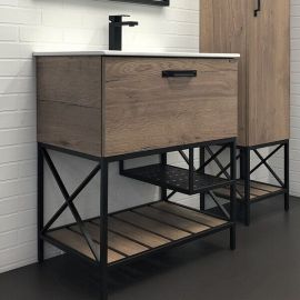 Тумба с раковиной Comforty Бредфорд 75 дуб темный, белая раковина_