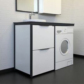 Тумба под стиральную машину Comforty Лозанна 120 белый с антрацитовой столешницей, с раковиной Art Inside_