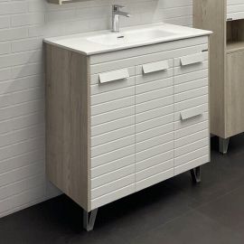 Тумба с раковиной Comforty Клеон 90Н белый/дуб дымчатый, с раковиной Comforty 9090M_