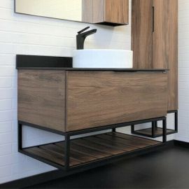 Тумба с раковиной Comforty Порто 75 дуб тёмно-коричневый с черной столешницей c раковиной COMFORTY 9110_