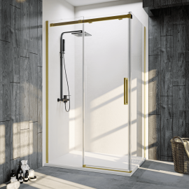 Душевой уголок Veconi Rovigo RV070G-150100-01-C4 1500х1000х1950 брашированное золото стекло прозрачное_