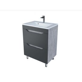 Тумба Stella Polar Абигель 65 с раковиной 2 ящика серый цемент с раковиной Milen 65 км_
