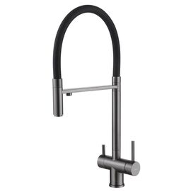 Смеситель ABBER Wasser Kreis AF81141NG для кухни с подключением фильтра и выдвижной лейкой никель_