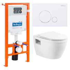 Комплект BelBagno унитаз подвесной с сиденьем LOTO BB070CHR/SC  с инсталляцией и кнопкой_