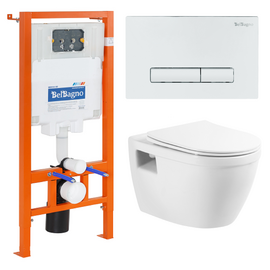 Комплект BelBagno унитаз подвесной с сиденьем LOTO BB070CHR/SC  с инсталляцией и кнопкой_