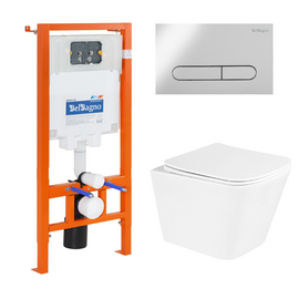 Комплект BelBagno унитаз подвесной с сиденьем DUE BB3103CHR/SC  с инсталляцией и кнопкой_