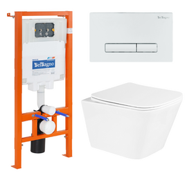 Комплект BelBagno унитаз подвесной с сиденьем DUE BB3103CHR/SC  с инсталляцией и кнопкой_