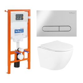 Комплект BelBagno унитаз подвесной с сиденьем UNO BB3105CHR/SC  с инсталляцией и кнопкой_