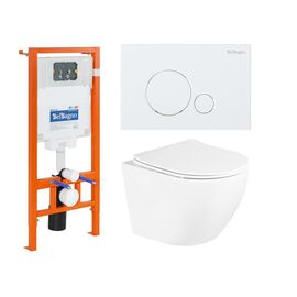 Комплект BelBagno унитаз подвесной с сиденьем UNO BB3105CHR/SC  с инсталляцией и кнопкой_