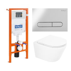 Комплект BelBagno унитаз подвесной с сиденьем TRE BB8001CHR/SC  с инсталляцией и кнопкой_