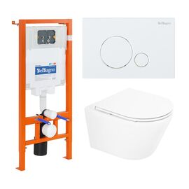 Комплект BelBagno унитаз подвесной с сиденьем TRE BB8001CHR/SC  с инсталляцией и кнопкой_