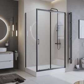 Душевой уголок BelBagno UNO-195-AH-1-120/80-C-NERO, Размер: 120х80, Профиль: Черный, Стекло: Прозрачное_
