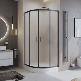 Душевой уголок BelBagno UNO-195-R-2-90-P-NERO, Размер: 90х90, Профиль: Черный, Стекло: Матовое_