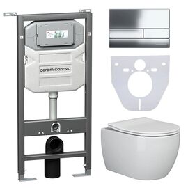Сет 4 в 1 Ceramicanova унитаз PLAY Rimless инсталляция с кнопкой Flat цвет хром CN3001_1002CH_1000_