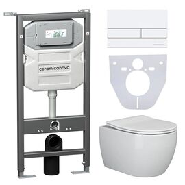 Сет 4 в 1 Ceramicanova унитаз PLAY Rimless инсталляция с кнопкой Flat цвет белый CN3001_1002W_1000_