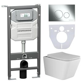 Сет 4 в 1 Ceramicanova унитаз Metric Rimless инсталляция с кнопкой Round цвет хром CN3007_1001CH_1000_