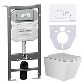 Сет 4 в 1 Ceramicanova унитаз Metric Rimless инсталляция с кнопкой Round цвет белый CN3007_1001W_1000_