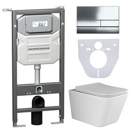 Сет 4 в 1 Ceramicanova унитаз Metric Rimless инсталляция с кнопкой Flat цвет хром CN3007_1002CH_1000_