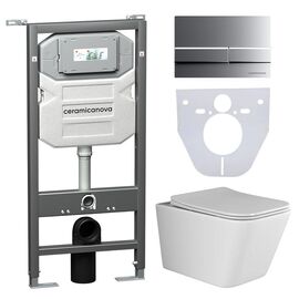 Сет 4 в 1 Ceramicanova унитаз Metric Rimless инсталляция с кнопкой Flat цвет хром матовый CN3007_1002M_1000_