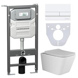 Сет 4 в 1 Ceramicanova унитаз Metric Rimless инсталляция с кнопкой Flat цвет белый CN3007_1002W_1000_