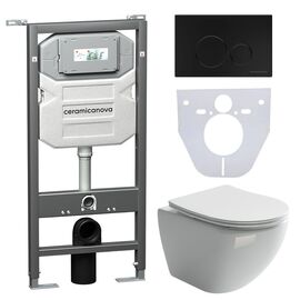Сет 4 в 1 Ceramicanova унитаз Metropol Rimless инсталляция с кнопкой Round цвет черный матовый CN4002_1001B_1000_