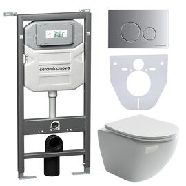 Сет 4 в 1 Ceramicanova унитаз Metropol Rimless инсталляция с кнопкой Round цвет хром матовый CN4002_1001M_1000_