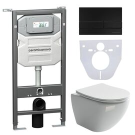 Сет 4 в 1 Ceramicanova унитаз Metropol Rimless инсталляция с кнопкой Flat цвет черный матовый CN4002_1002B_1000_