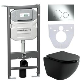 Сет 4 в 1 Ceramicanova унитаз Metropol Rimless инсталляция с кнопкой Round цвет хром CN4002MB_1001CH_1000_
