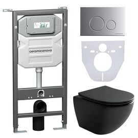 Сет 4 в 1 Ceramicanova унитаз Metropol Rimless инсталляция с кнопкой Round цвет хром матовый CN4002MB_1001M_1000_