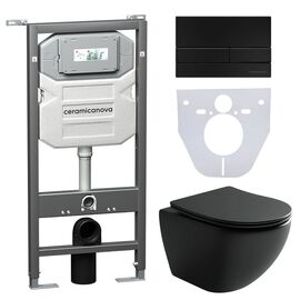 Сет 4 в 1 Ceramicanova унитаз Metropol Rimless инсталляция с кнопкой Flat цвет черный матовый CN4002MB_1002B_1000_