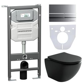 Сет 4 в 1 Ceramicanova унитаз Metropol Rimless инсталляция с кнопкой Flat цвет хром матовый CN4002MB_1002M_1000_