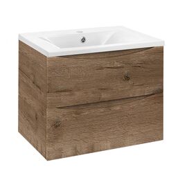 Тумба под раковину Vincea Mia 600 подвесная 2 выкатных ящика soft close V.Oak, Цвет товара: коричневый_