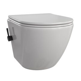 Подвесной безободковый унитаз Taliente Amato AM25010+SMnero белый с крышкой микролифт с черным смесителем биде_