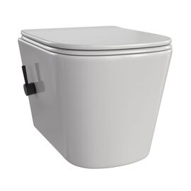 Подвесной безободковый унитаз Taliente Correto CR25200+SMnero белый с крышкой микролифт с черным смесителем биде_