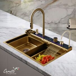 Многофункциональная кухонная мойка Ceruttispa GLORIA Pro nano gold золото 750х460х230_