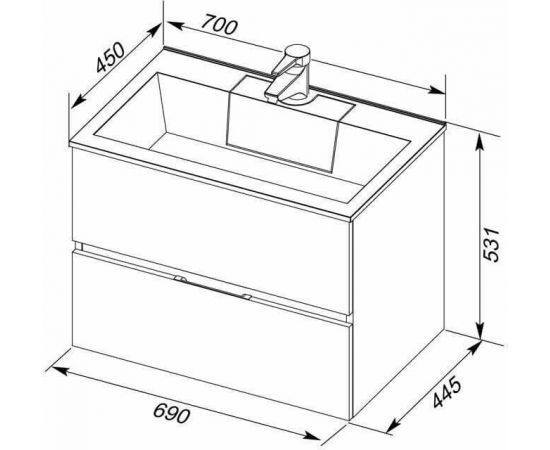 Тумба с раковиной Aquanet Алвита 70 белый арт. 00212680_, изображение 3