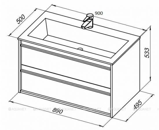 Тумба с раковиной Aquanet Lino 90 белый матовый арт. 00271949_, изображение 3