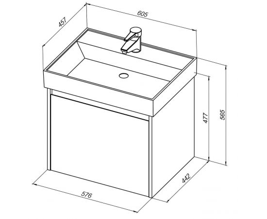 Тумба с раковиной Aquanet Nova Lite 60 дуб рошелье (1 ящик) арт. 00245239_, изображение 3