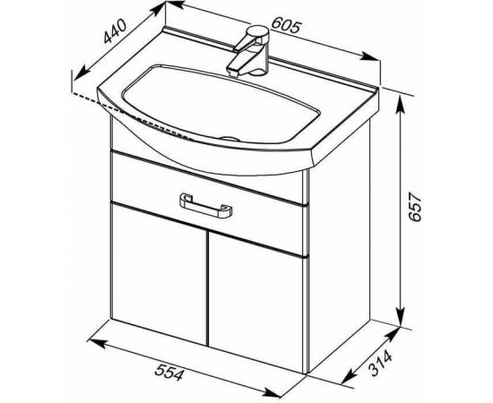 Тумба с раковиной Aquanet Ирис 60 белый (1 ящик, 2 дверцы) арт. 00212657_, изображение 3