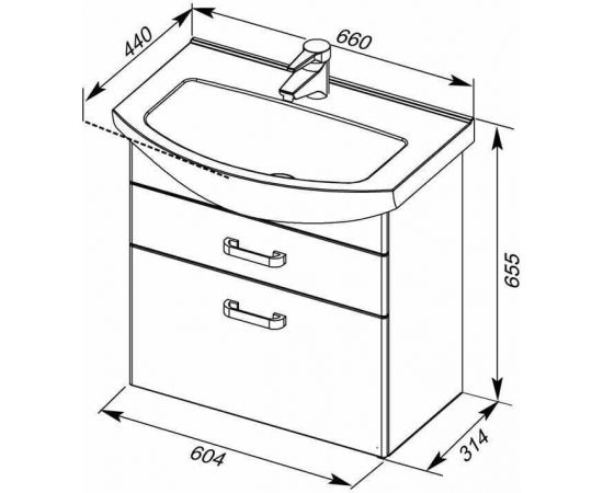 Тумба с раковиной Aquanet Ирис 65 белый (2 ящика) арт. 00212660_, изображение 3
